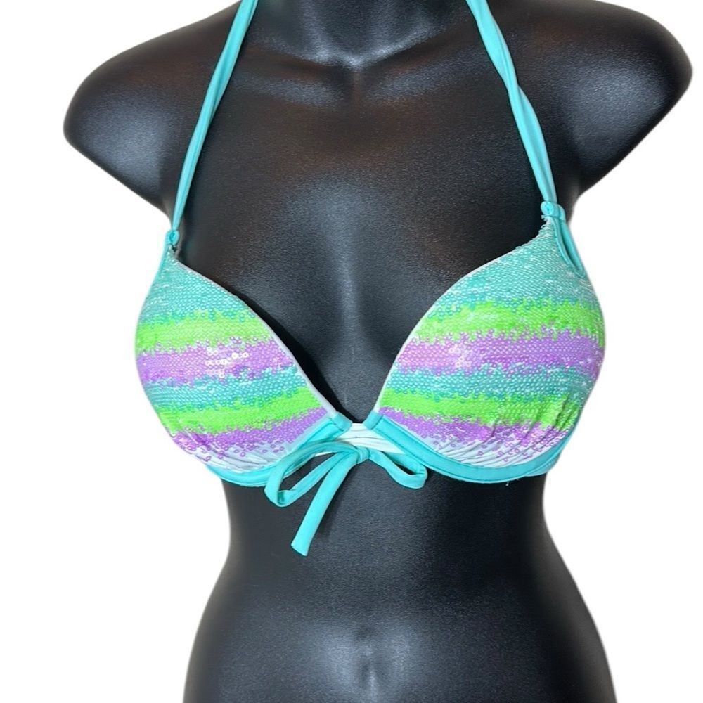 Victoria’s‎ Secret 32C sequin color keyhole halter bombshell push up bikini top